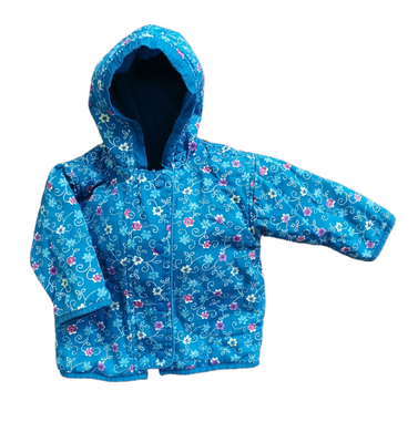 BABY GIRL SIZE (12/18 MONTHS) - REVERSIBLE Warm Cotton & Fleece, Floral Jacket VGUC B4