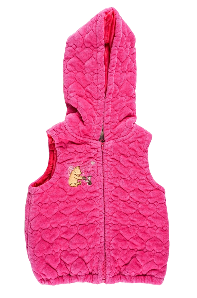 BABY GIRL SIZE 6/12 MONTHS - DISNEY, Winnie The Pooh & Piglet, Quilted Zip, Pink Hooded Vest EUC B11