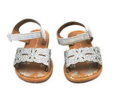 Load image into Gallery viewer, GIRL SIZE 6 TODDLER - LAURA ASHLEY, Glittery Silver Sandals VGUC B13