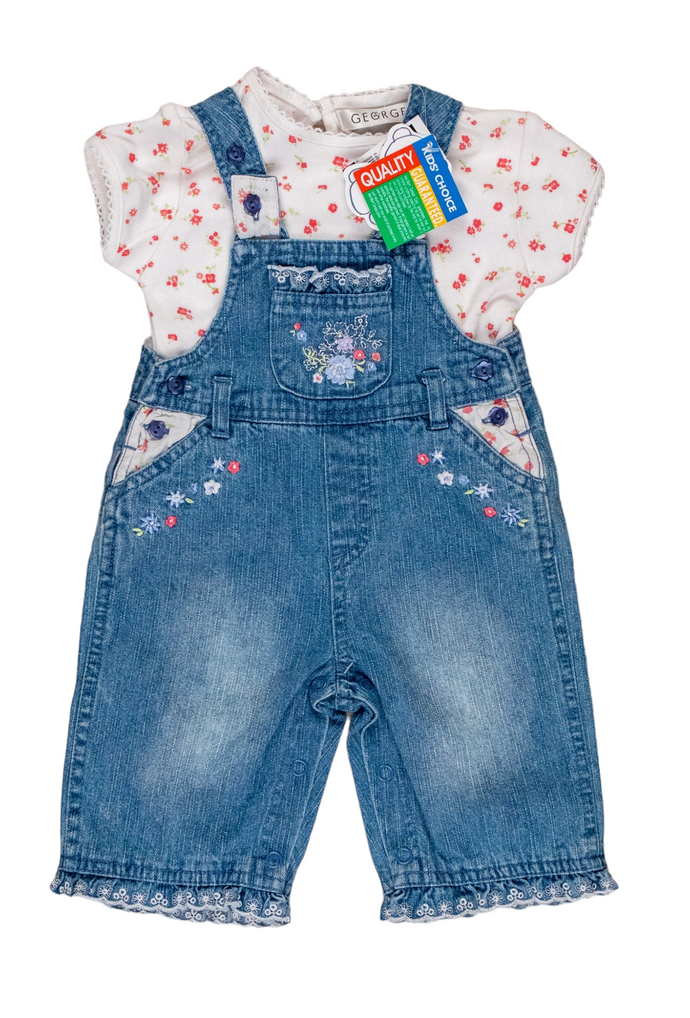 BABY GIRL SIZE 3 MONTHS - GEORGE, 2 Piece Matching Overalls Set NWT B16