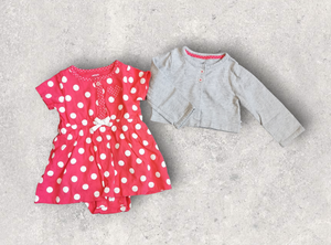BABY GIRL SIZE 9 MONTHS - Carter's, 2 Piece Matching Summer Dress + Sweater EUC B18