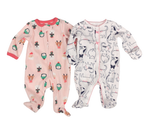 BABY GIRL SIZE NEWBORN - 2 Pack Graphic Footed Onesies VGUC B21