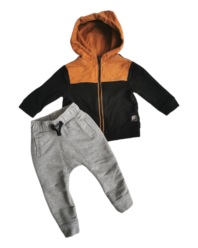 BABY BOY SIZE 6/9 MONTHS - FIERCE FRANK, 2 Piece Matching Outfit, Hoodie & Sweatpants VGUC B24