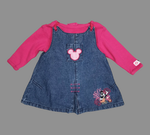 BABY GIRL SIZE 3/6 MONTHS - DISNEY, 2 Piece Matching Denim Dress Set EUC B24