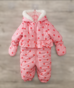 BABY GIRL SIZE 3/6 MONTHS - JOE FRESH, Pink Polkadot Ruffled Snowsuit EUC B27