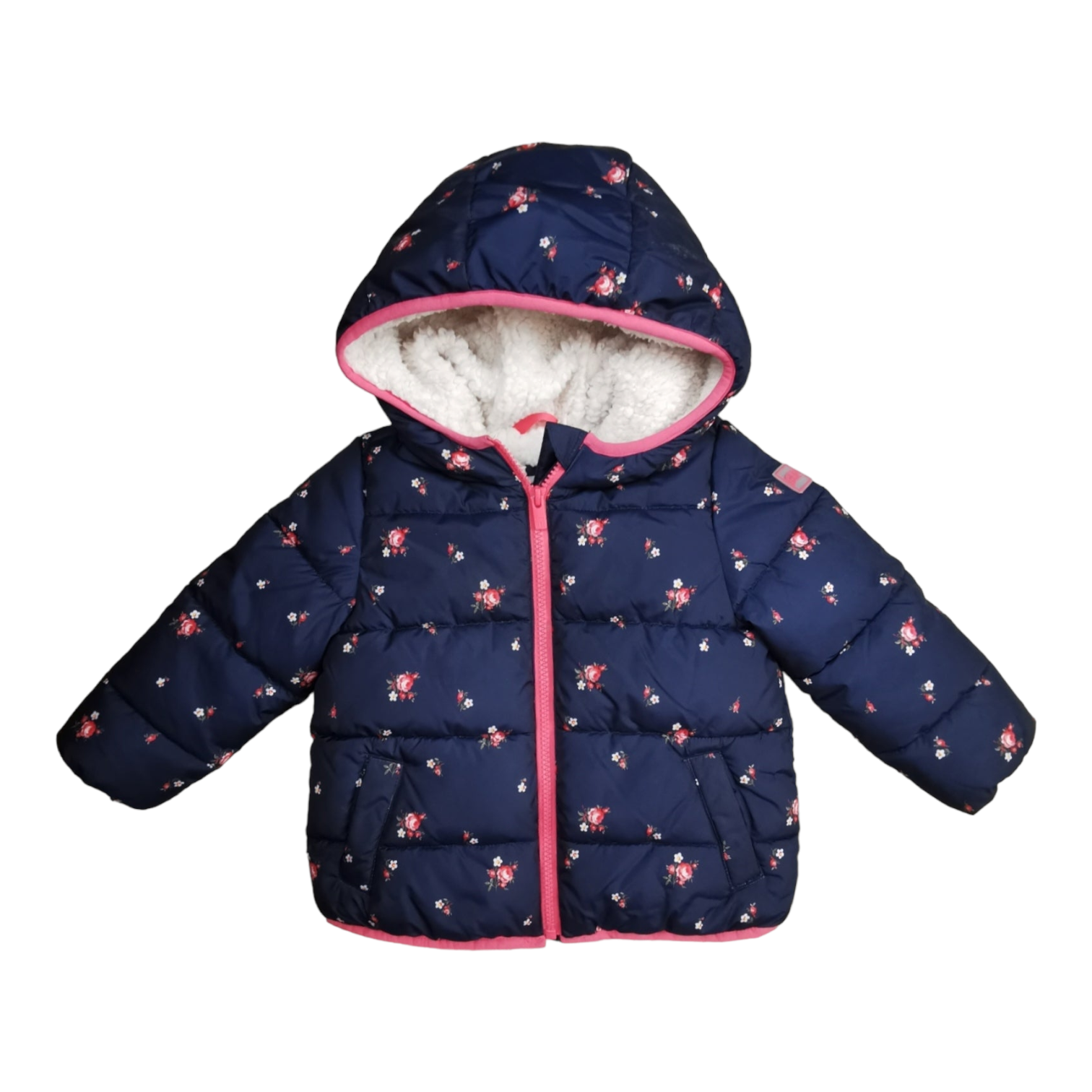 GIRL SIZE 3 YEARS BABY GAP Floral Plush Winter Puffer Jacket Hooded EUC B28