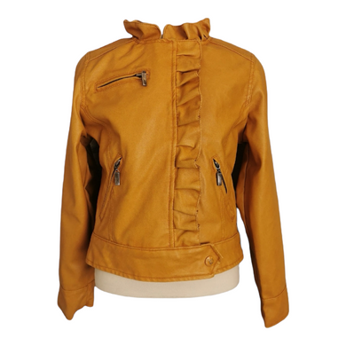 GIRL SIZE MEDIUM (10/12 YEARS) - DOLLHOUSE Faux Leather Ruffled Jacket EUC B29