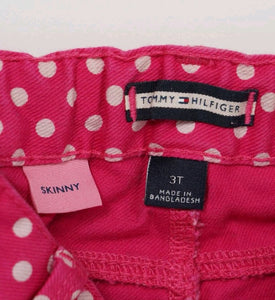 GIRL SIZE 3T - TOMMY HILFIGER, Pink & White Polka Dot Skinny Jeans EUC - Faith and Love Thrift