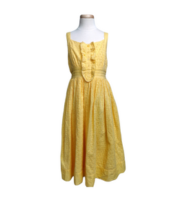 GIRL SIZE 10 YEARS YoungStreet, Beautiful Yellow Eyelet Summer Dress EUC

Beautiful vintage style dress with square neckline and bohemian style. Great for any occasion 🤗

Inside of dress is lined
100% COTTON no stretch 

