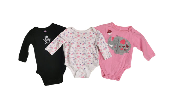 BABY GIRL SIZE 3-6 MONTHS - 3 PACK GRAPHIC ONESIE TEES VGUC - Faith and Love Thrift