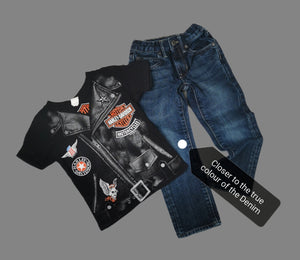 BOY SIZE 5T - 6 Years, Mix N Match Outfit, Slim Fit Straight Leg GAP Jeans & Harley-Davidson Tee EUC - Faith and Love Thrift