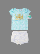 Load image into Gallery viewer, BABY GIRL 6/9 MONTHS - CHILD OF MINE, Matching 2-Piece Summer Outfit NWT

Adorable little sister graphic tee with white shorts

100% COTTON 

