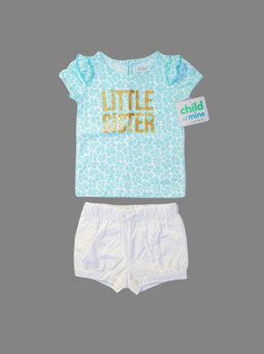 BABY GIRL 6/9 MONTHS - CHILD OF MINE, Matching 2-Piece Summer Outfit NWT

Adorable little sister graphic tee with white shorts

100% COTTON 

